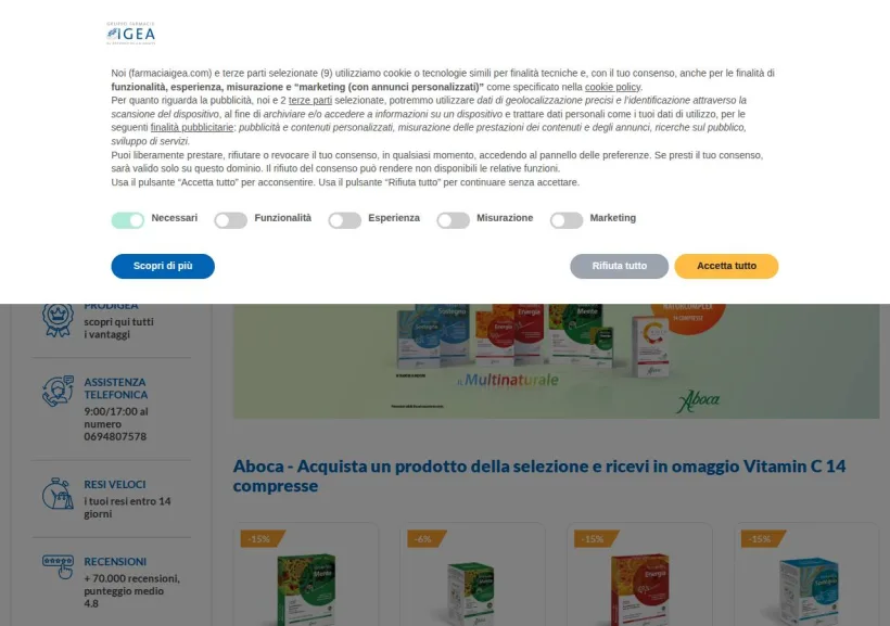 Schermata della pagina offerta di Farmacia Igea