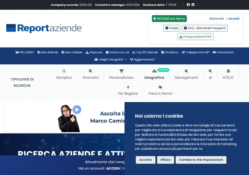 Schermata della pagina offerta di Reportaziende