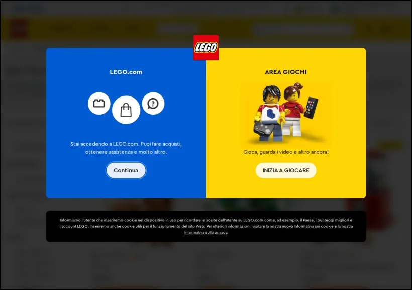 Schermata della pagina offerta di LEGO
