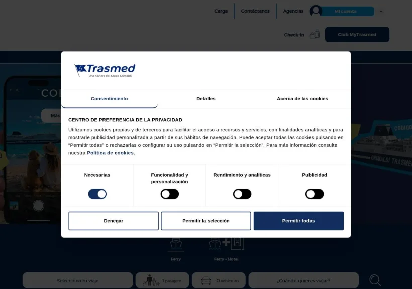 Schermata della pagina offerta di TRASMED