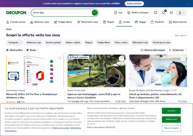 Schermata della pagina offerta di Groupon