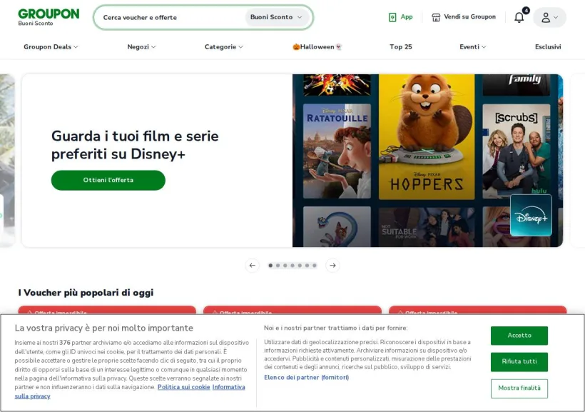 Schermata della pagina offerta di Groupon