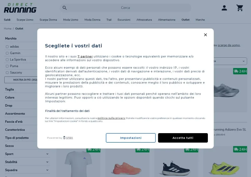 Schermata della pagina offerta di Direct-Running