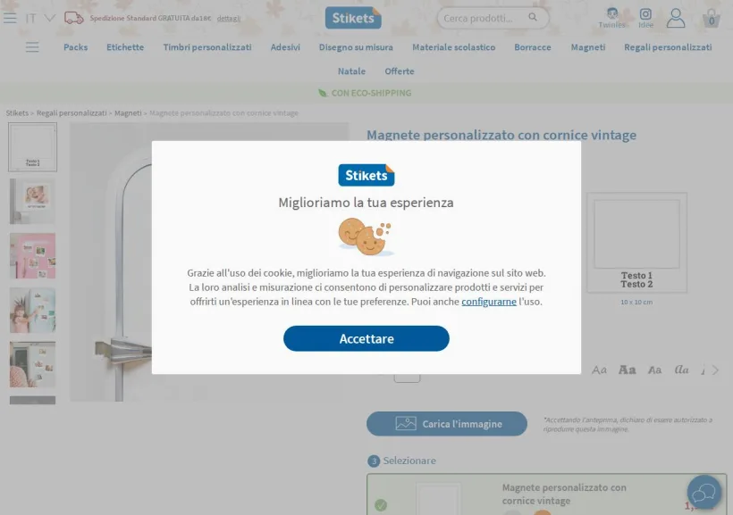 Schermata della pagina offerta di Stikets