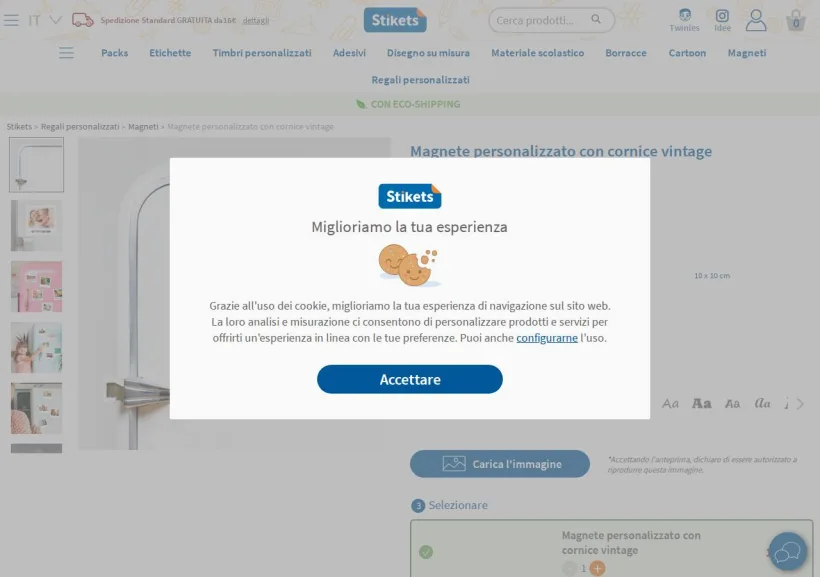 Schermata della pagina offerta di Stikets