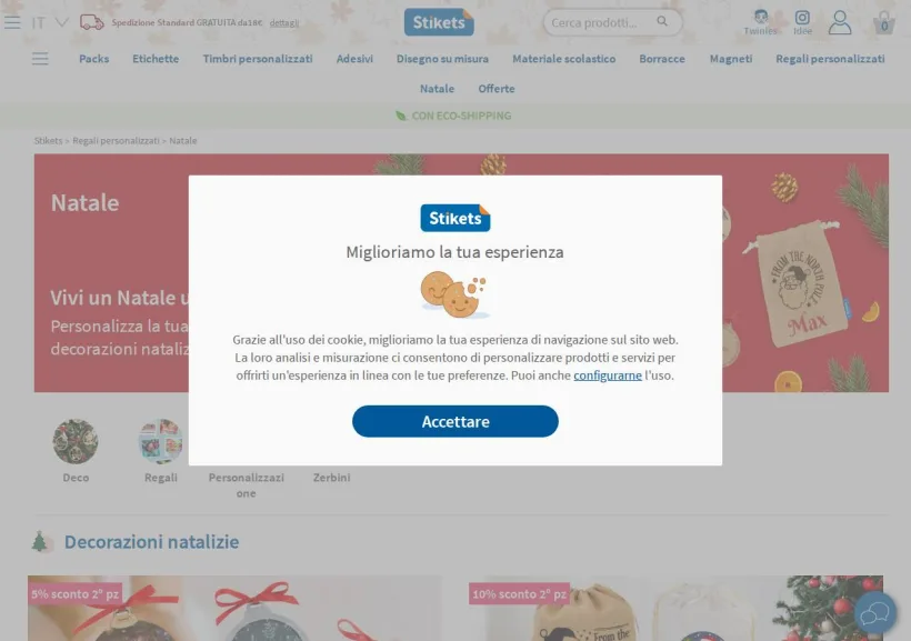 Schermata della pagina offerta di Stikets