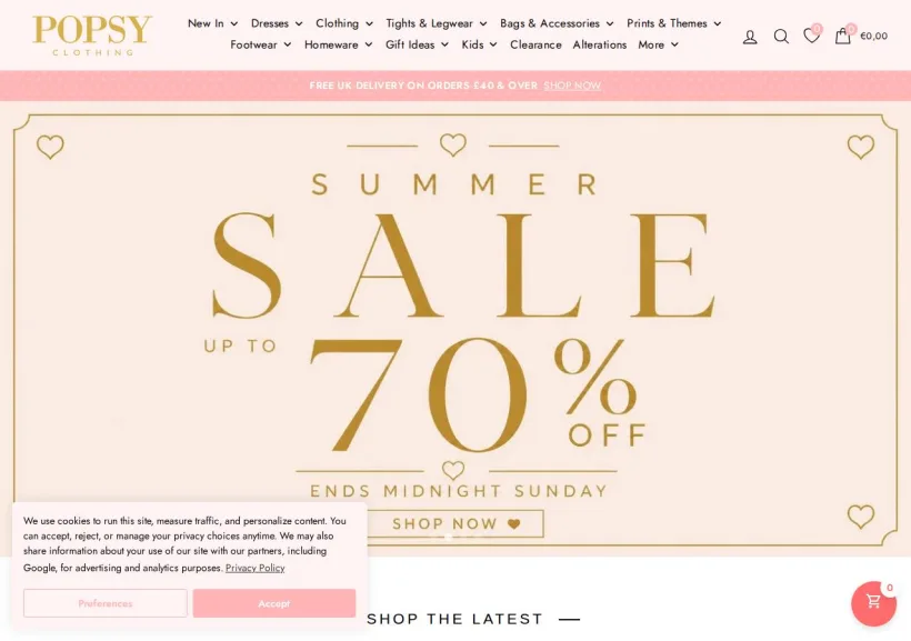 Schermata della pagina offerta di POPSY CLOTHING