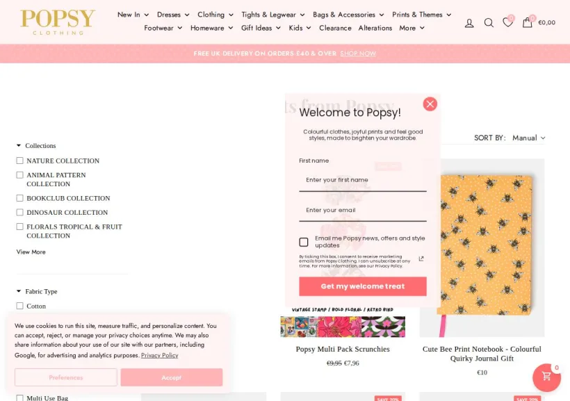 Schermata della pagina offerta di POPSY CLOTHING