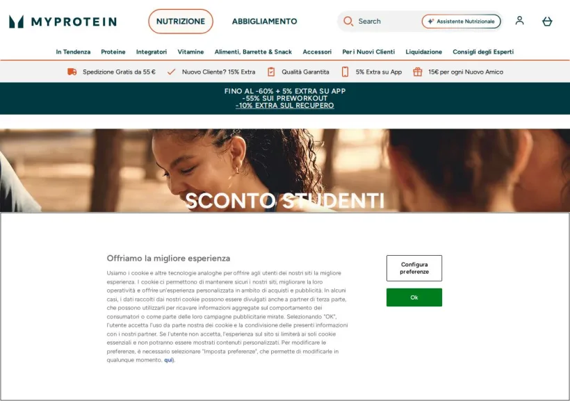 Schermata della pagina offerta di MyProtein