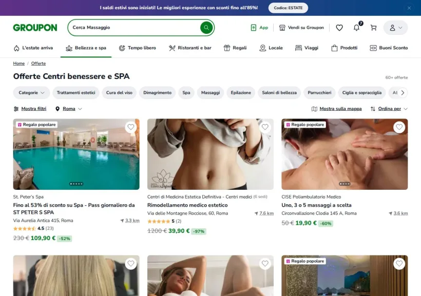 Schermata della pagina offerta di Groupon
