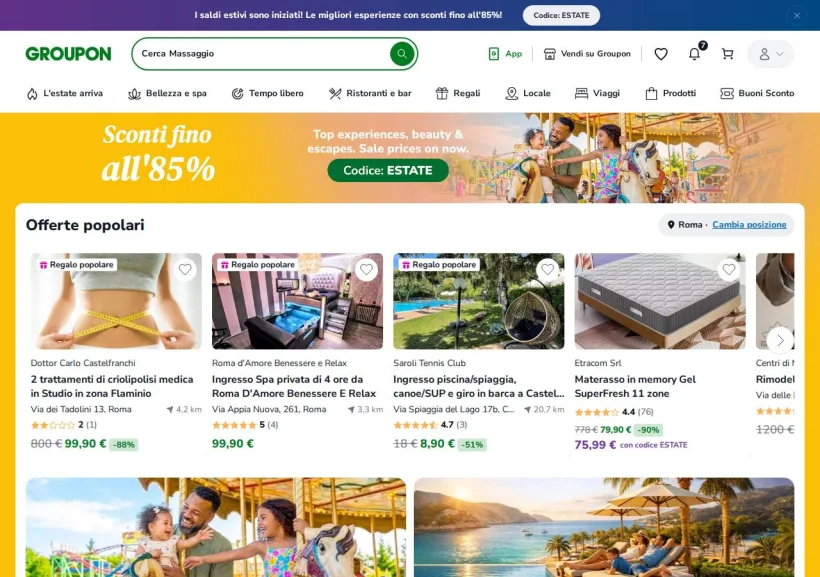 Schermata della pagina offerta di Groupon