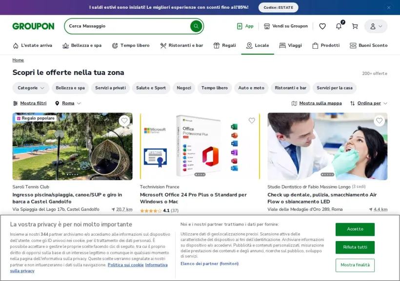 Schermata della pagina offerta di Groupon