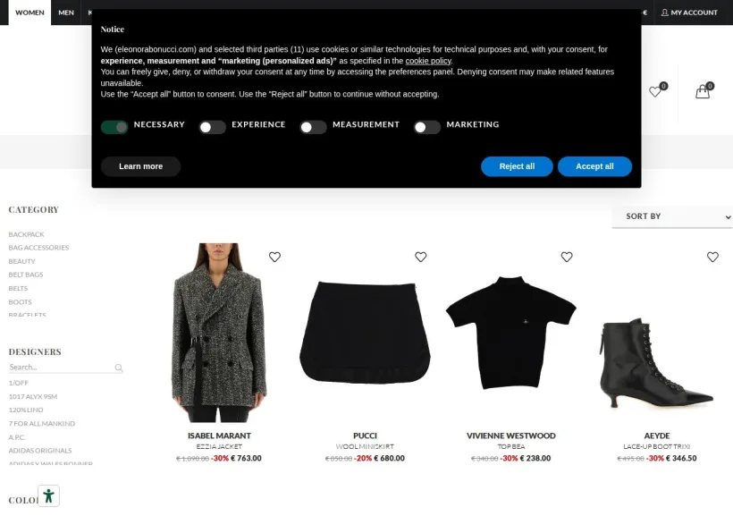 Schermata della pagina offerta di Eleonora Bonucci