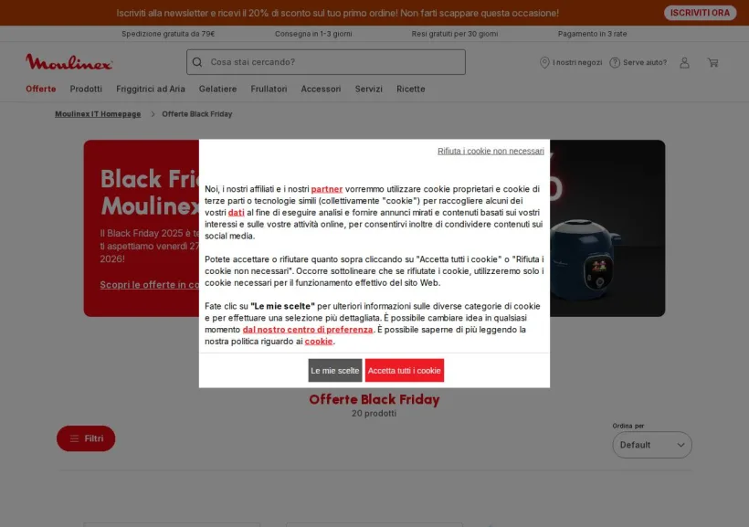 Schermata della pagina offerta di Moulinex