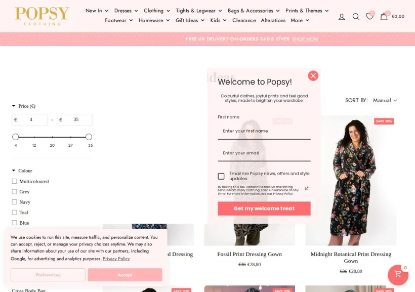Schermata della pagina offerta di POPSY CLOTHING