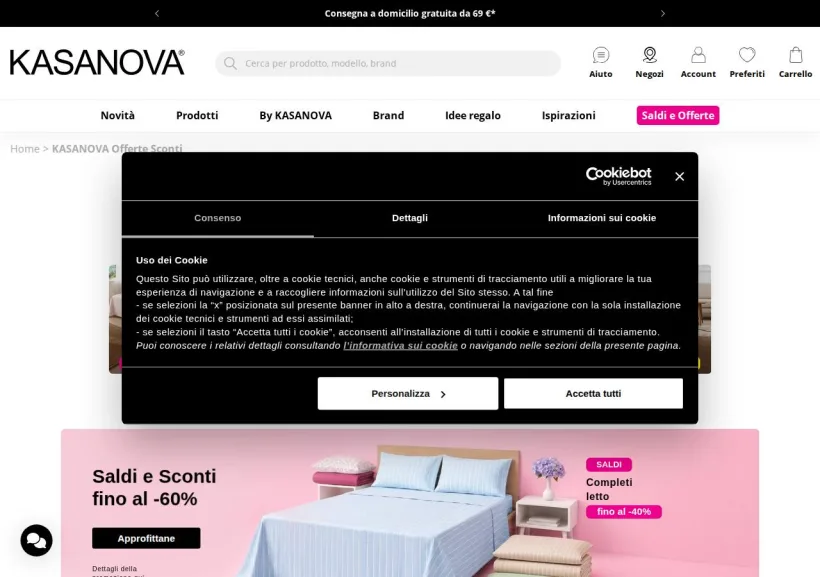 Schermata della pagina offerta di Kasanova