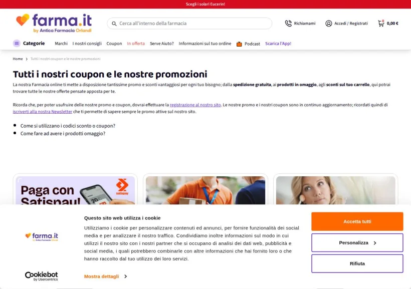 Schermata della pagina offerta di Antica Farmacia Orlandi