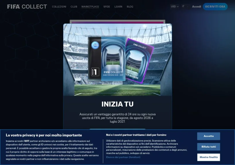 Schermata della pagina offerta di FIFA Collect