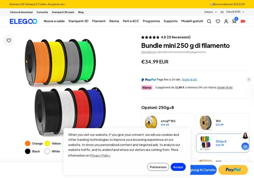 Schermata della pagina offerta di ELEGOO