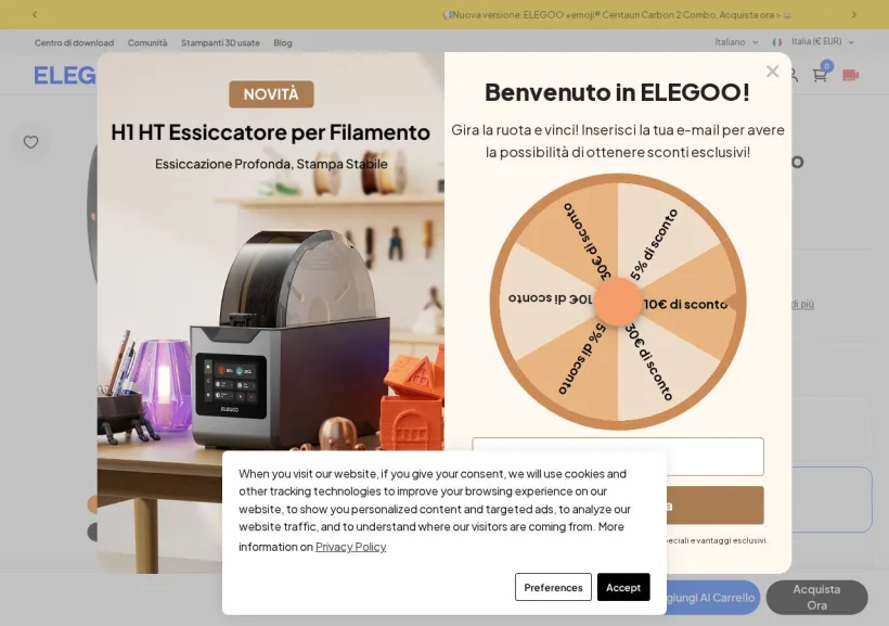 Schermata della pagina offerta di ELEGOO
