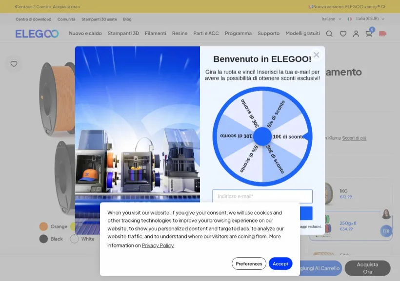 Schermata della pagina offerta di ELEGOO