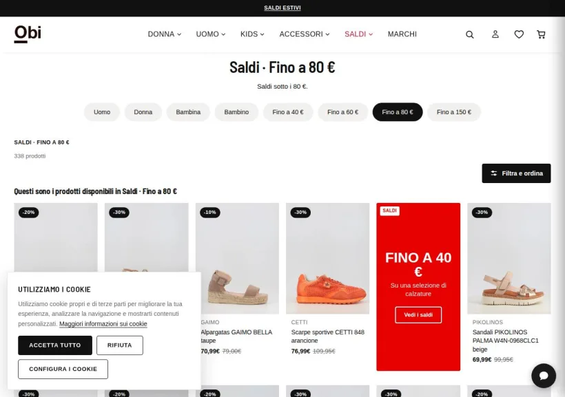 Schermata della pagina offerta di OBI