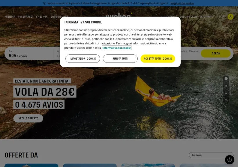 Schermata della pagina offerta di Vueling