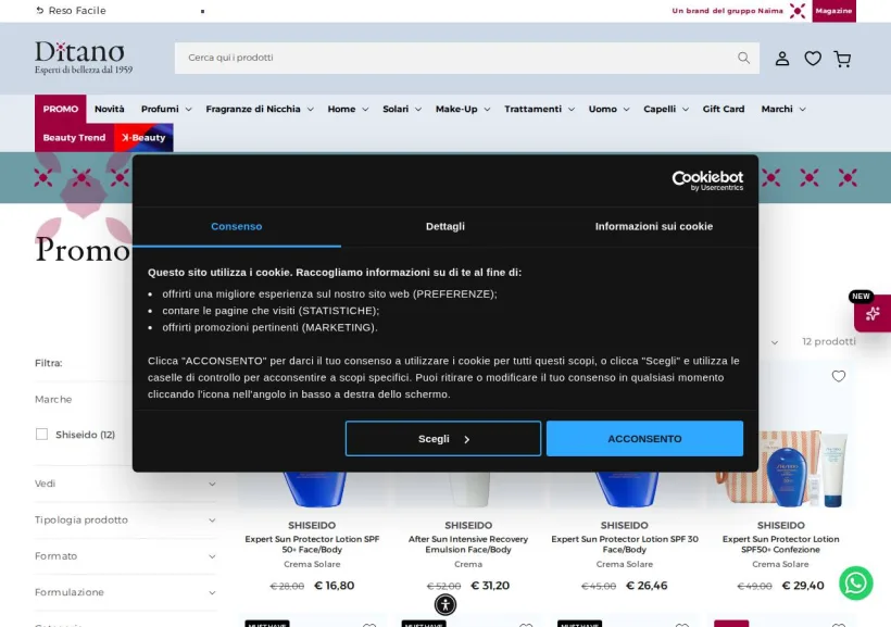 Schermata della pagina offerta di Ditano Profumeria