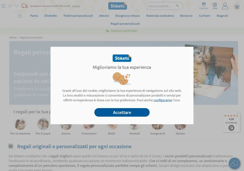 Schermata della pagina offerta di Stikets