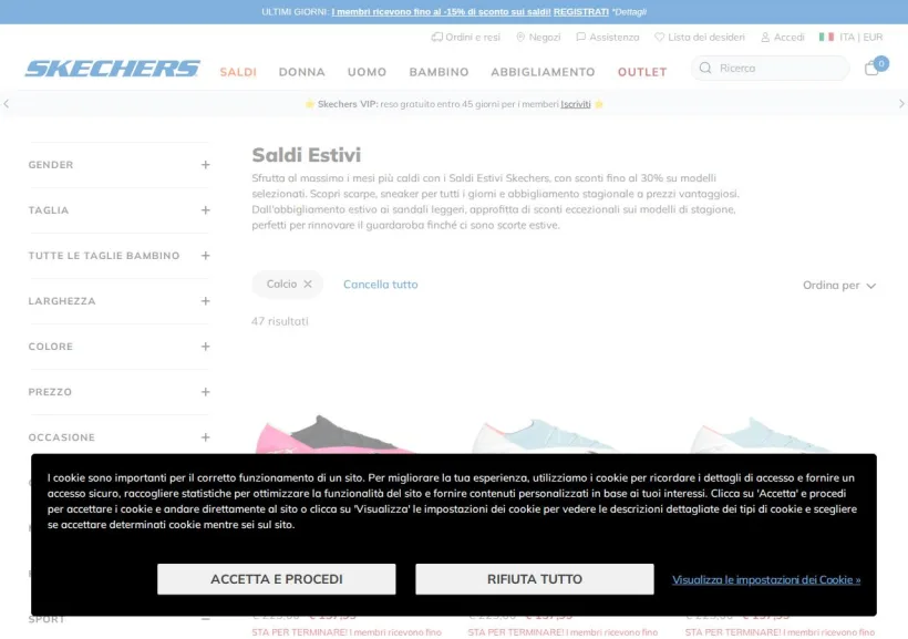 Schermata della pagina offerta di Skechers