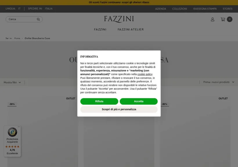 Schermata della pagina offerta di Fazzini Home