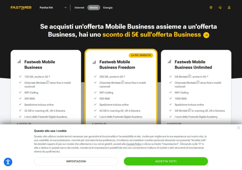 Schermata della pagina offerta di Fastweb