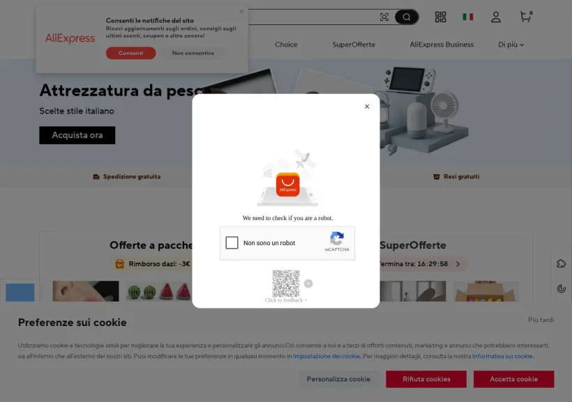 Schermata della pagina offerta di AliExpress