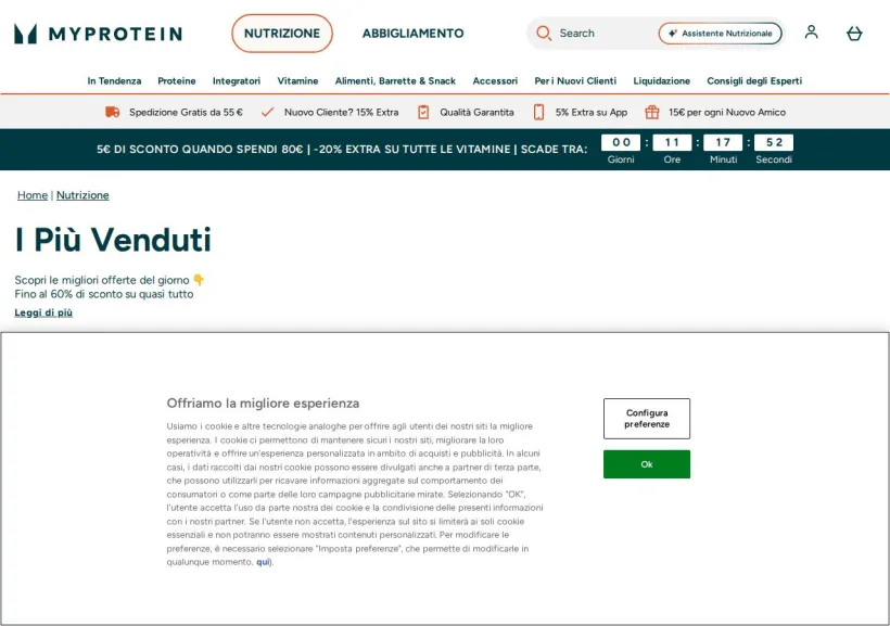 Schermata della pagina offerta di MyProtein