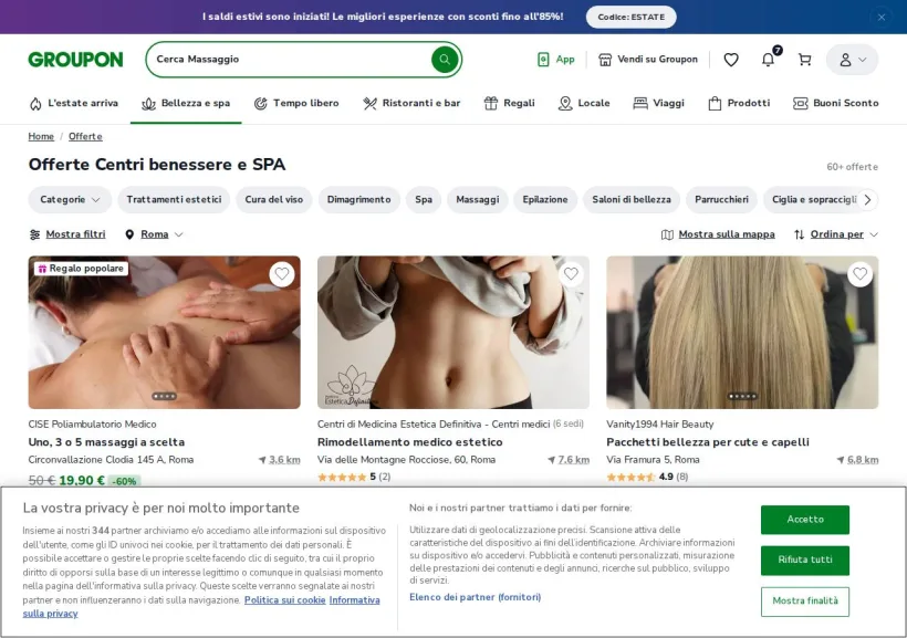 Schermata della pagina offerta di Groupon