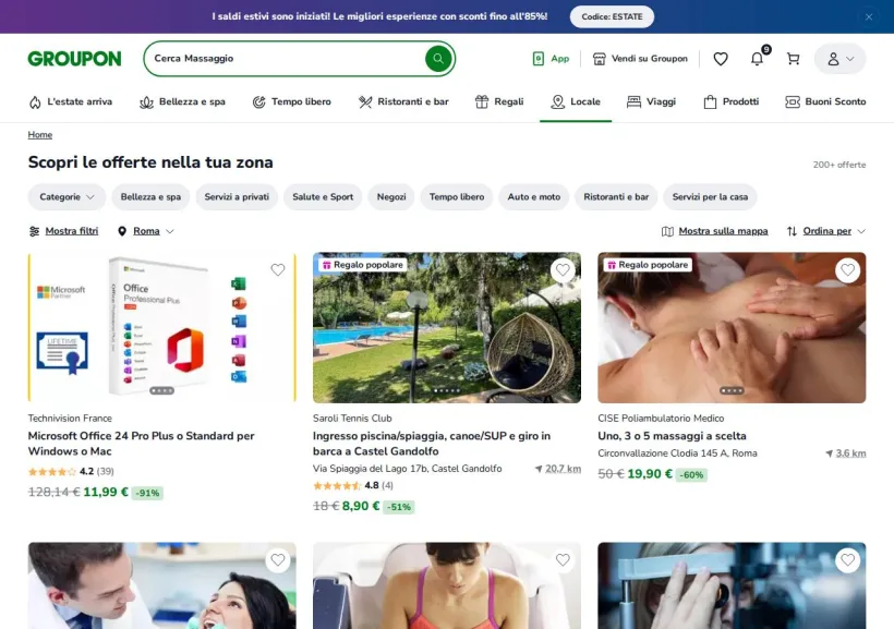 Schermata della pagina offerta di Groupon