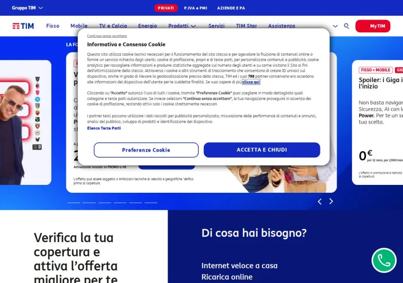 Schermata della pagina offerta di TIM