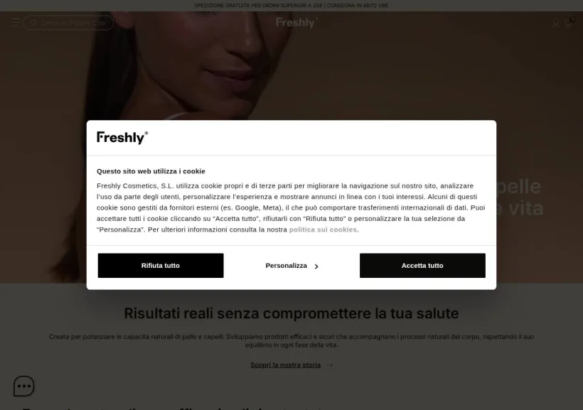 Schermata della pagina offerta di Freshly Cosmetics