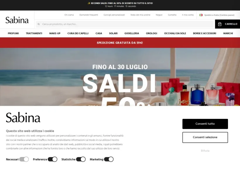 Schermata della pagina offerta di Sabina