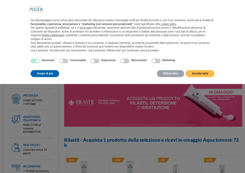 Schermata della pagina offerta di Farmacia Igea