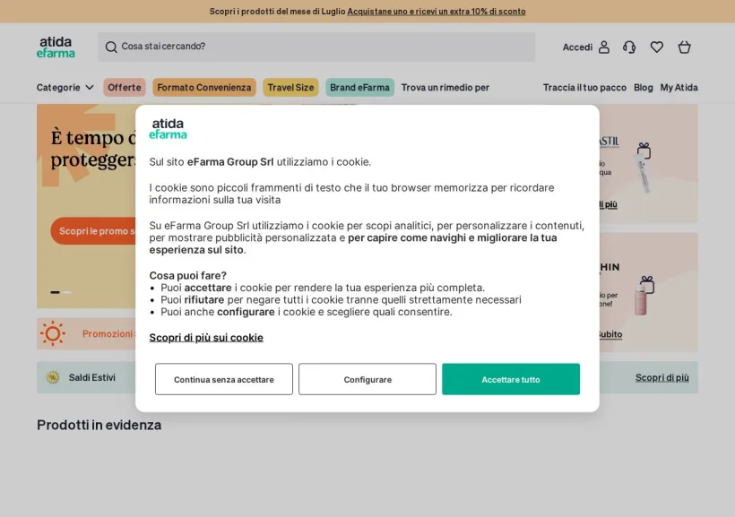 Schermata della pagina offerta di eFarma
