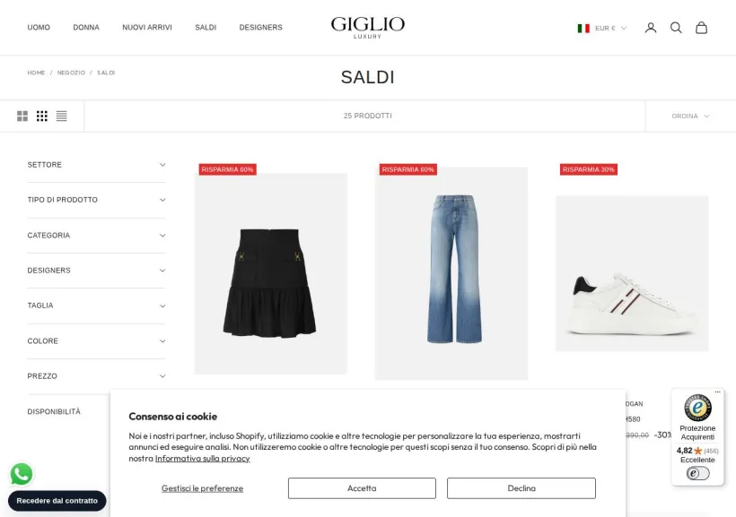 Schermata della pagina offerta di Giglio Luxury