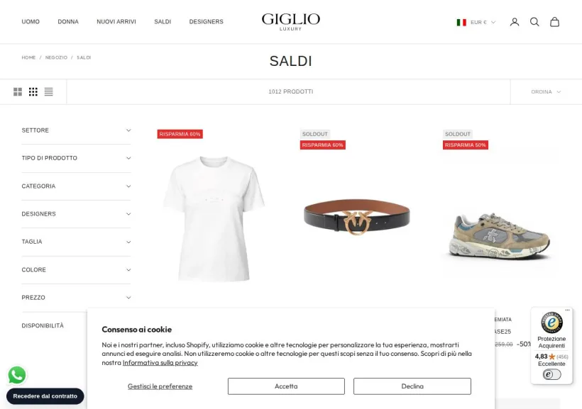 Schermata della pagina offerta di Giglio Luxury