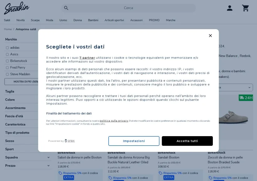 Schermata della pagina offerta di Sneakin