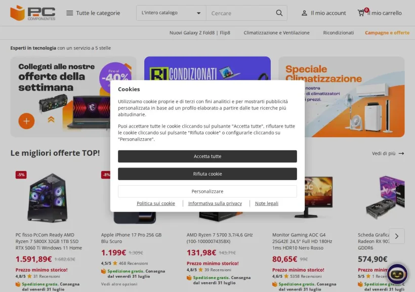 Schermata della pagina offerta di Pc Componentes