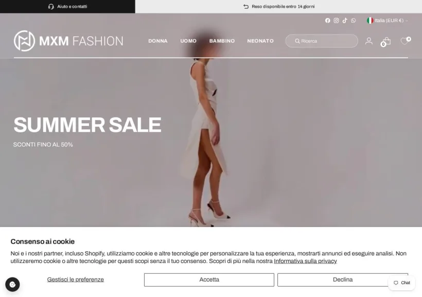 Schermata della pagina offerta di MXM Fashion