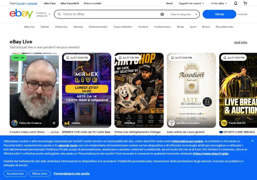 Schermata della pagina offerta di eBay