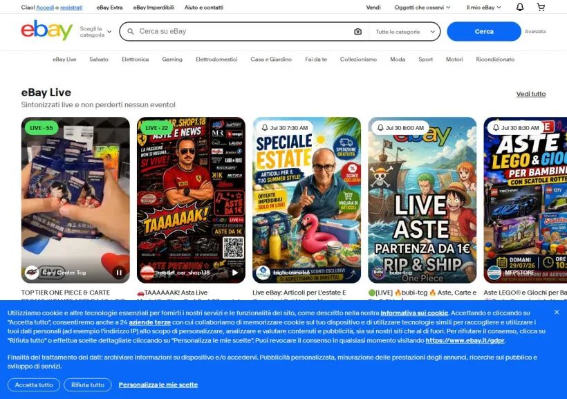 Schermata della pagina offerta di eBay