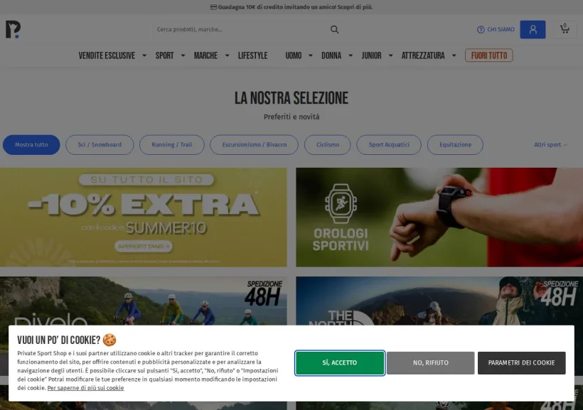 Schermata della pagina offerta di Private Sport Shop