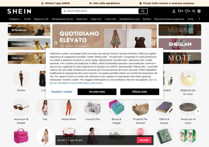 Schermata della pagina offerta di Shein
